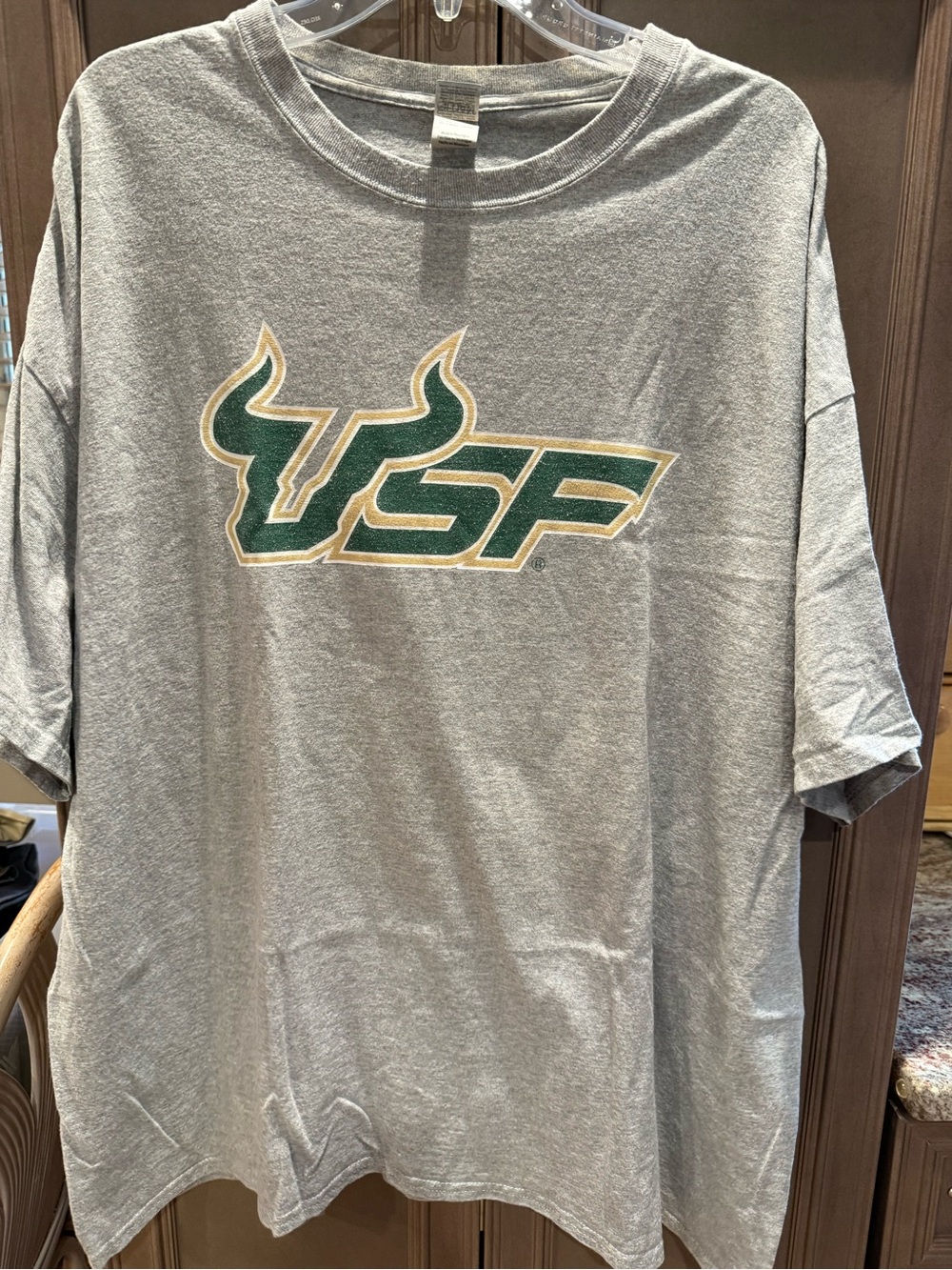 Gildan 3XL Heather Gray USF Short Sleeve Tee with Green and Gold USF Logo